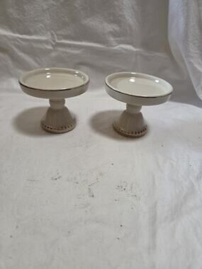 Victorian Trading Co Ceramic Mini Cupcake Stands Candle Holders VTC Pair Gold